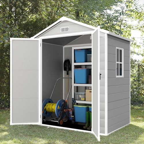 Outdoor Storage Shed 6x4.4FT, Resin Shed Plastic with Floor for Garden Tool,Waterproof Outdoor Resin Storage,Lockable Doors for Patio,Yard