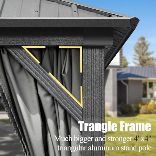 Domi 10’ x 10’ Hardtop Gazebo Metal Frame Canopy with Netting & Curtains