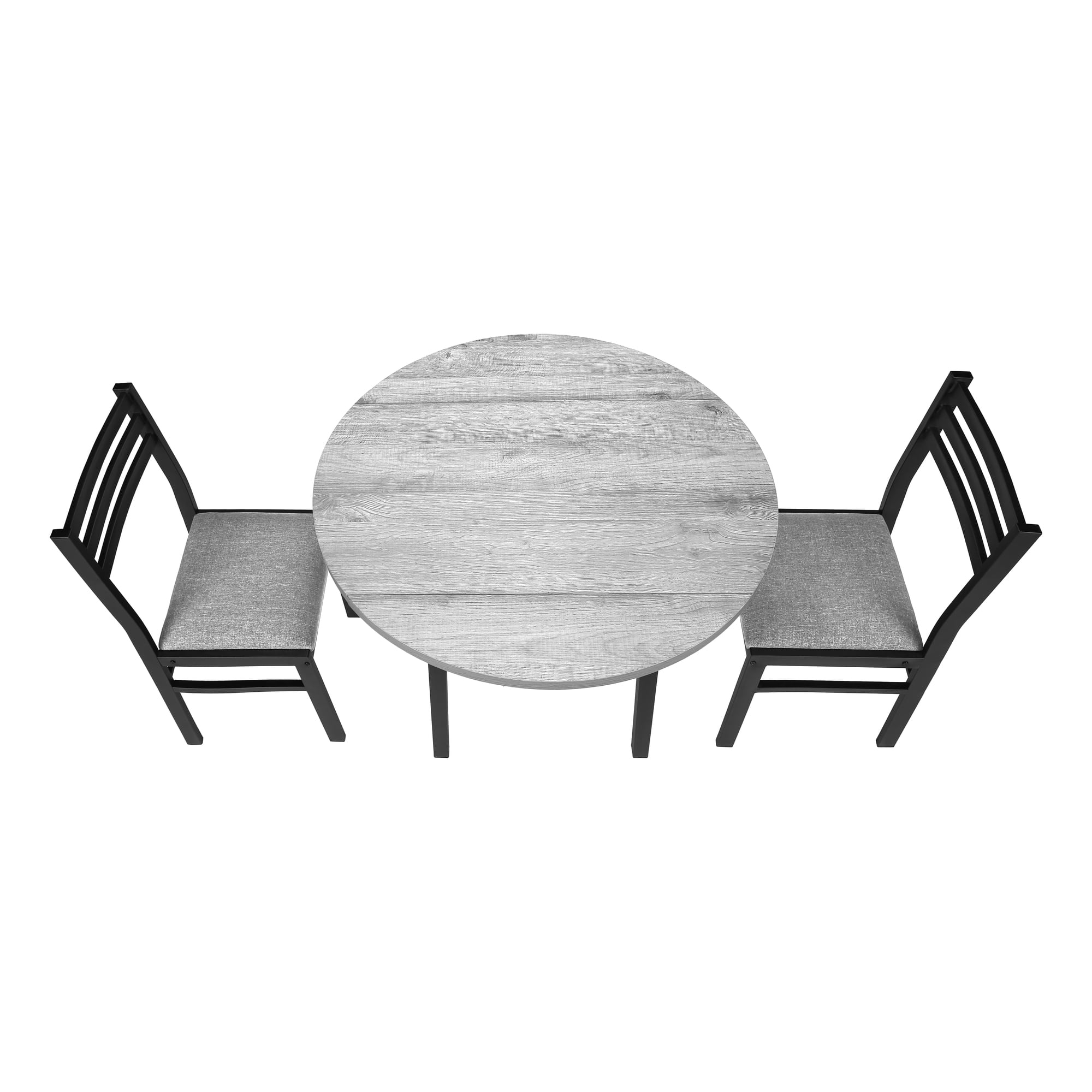 Gray Dining Table Set - 3pcs Set - Small - 35" Drop Leaf - Kitchen - Black Metal