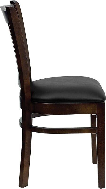 Flash Furniture 2 Pk. Hercules Series Vertical Slat Back Walnut Wood Restaurant Chair - Black Vinyl Seat