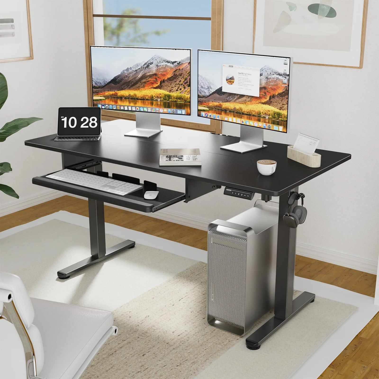 Electric Standing Desk with Keyboard Tray 55 x 28 inches Height Adjustable Gaming Sit Stand up Desk for Home Office Work