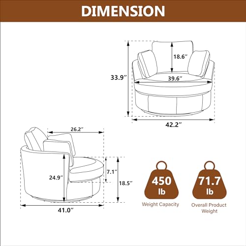 Chifee & Vingol 42.2" Oversized Swivel Accent Chair Round Barrel Chair,Chenille,Beige