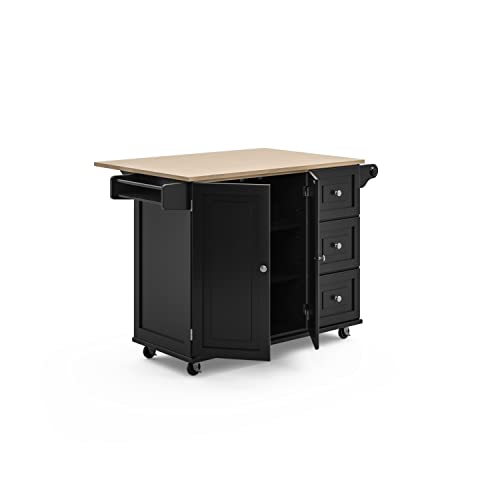 Homestyles Dolly Madison Off-White Mobile Kitchen Island Cart with Wood Drop Leaf Breakfast Bar