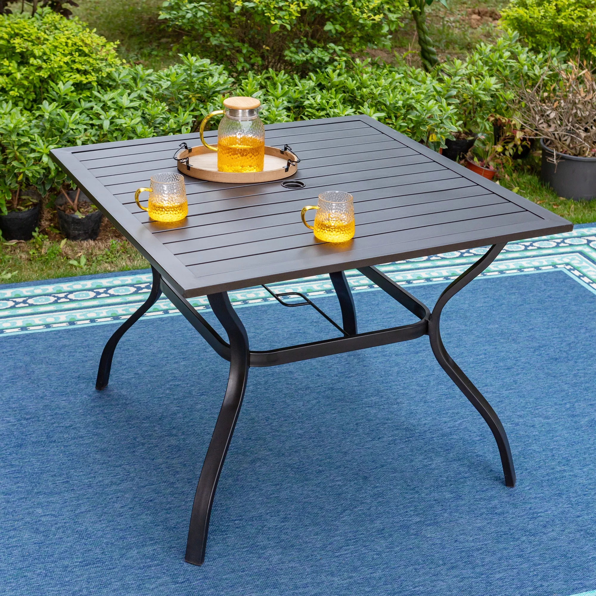 MF Studio 5-Piece Patio Dining Set Outdoor Metal Furniture with 4 Swivel Padded Chairs& 37" Square Table, Beige Cushion