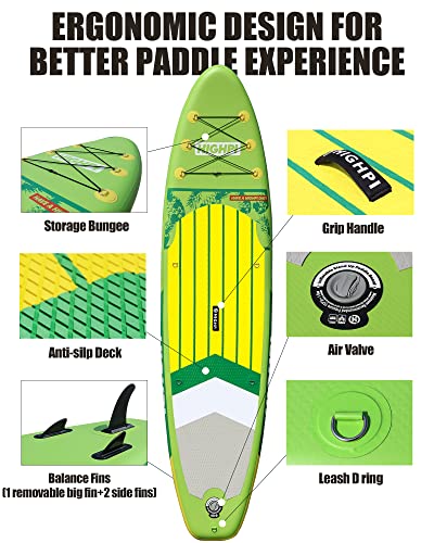 Highpi Inflatable Stand Up Paddle Board Premium SUP Accessories, Backpack, Wide Stance, Surf Control, Non-Slip Deck, Leash, Paddle and Pump