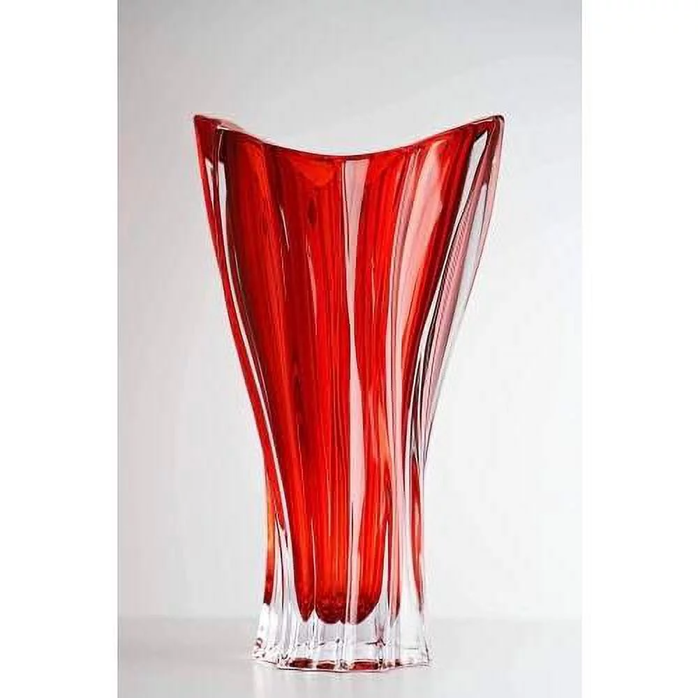 Bohemian Crystal Glass Vase 12''-Height Red ''Plantica'' European Design Centerpiece Flower Vase Home Decor Wedding Birthday Housewarming