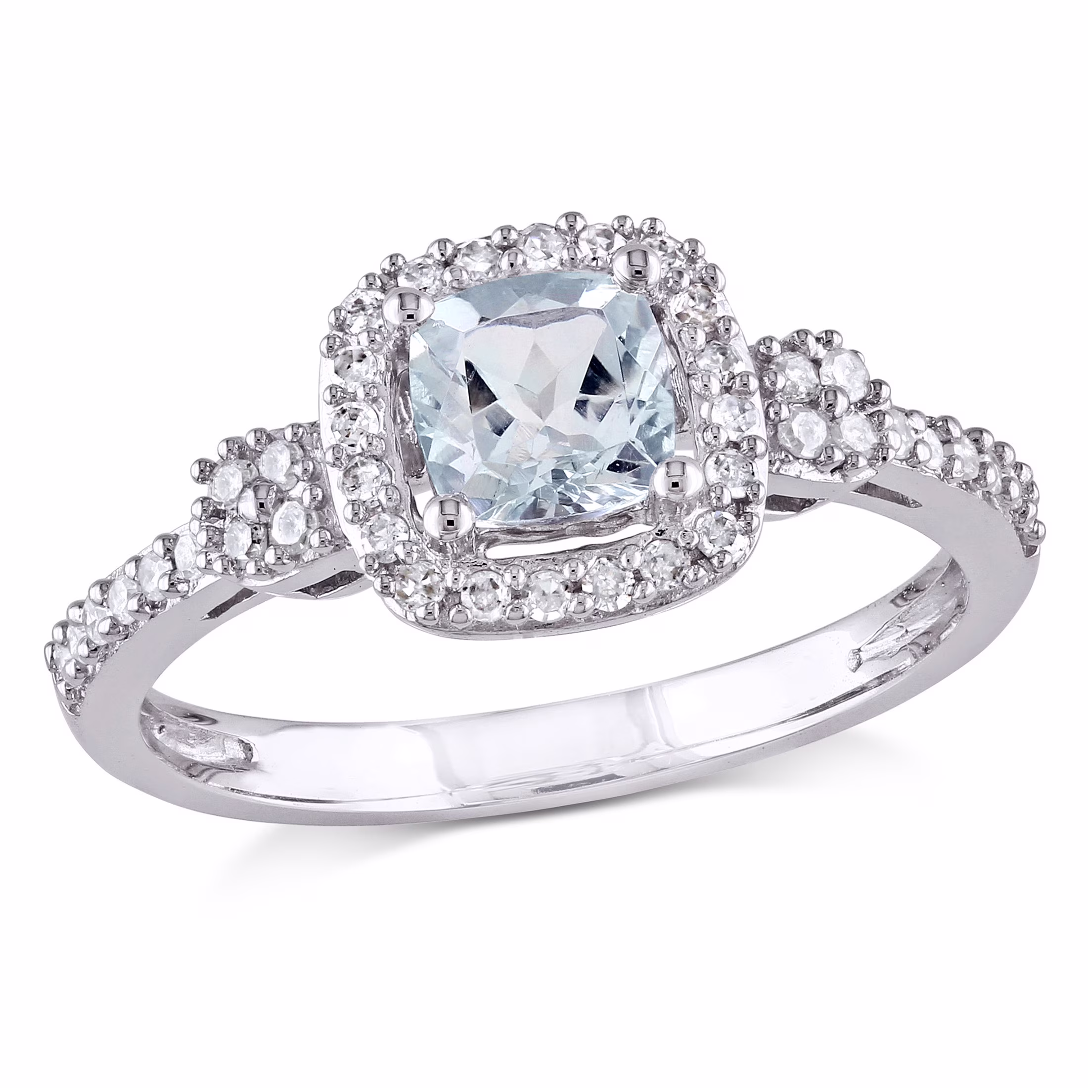 Miabella Women's 1/2 Carat T.G.W. Cushion-Cut Aquamarine and 1/6 Carat T.W. Diamond 10kt White Gold Square Halo Ring