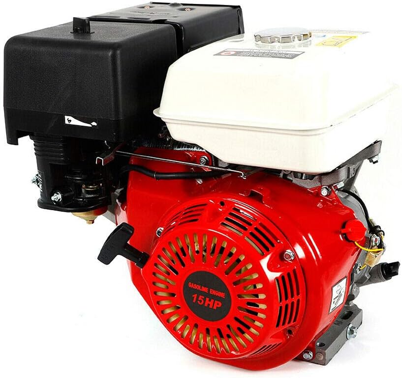 DNYSYSJ 15 HP 420cc 4-Stroke OHV Gas Engine Horizontal Shaft Gas Engine Motor 9kw/3600r/min 190F Gasoline OHV Motor with Manual Recoil Starter (Red)