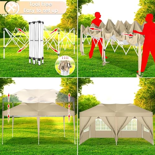 COBIZI Canopy 10x20 Pop Up Canopy Tent with 6 Sidewalls Party Tents for Parties Weddings Backyard Waterproof Canopy Outdoor Commercial Canopy Event