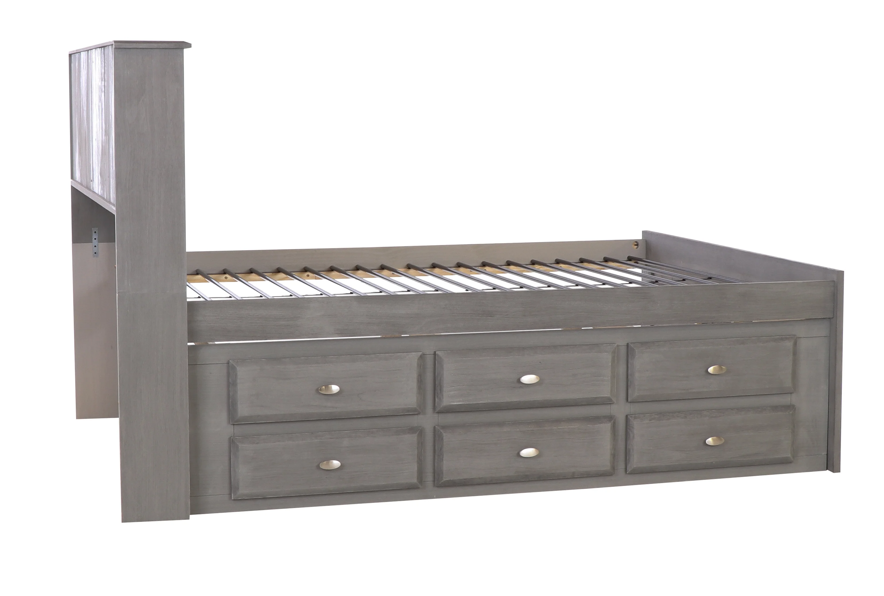 Discovery World Furniture - Full Size Bed Frame with Headboard Bookcase Captain Bed with 6 Drawers, Full Size Bed with Storage, Charcoal