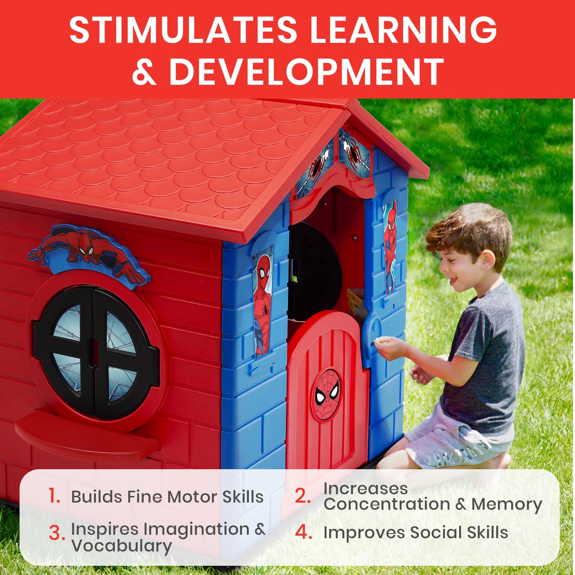 Marvel Spider-Man Plastic Indoor/Outdoor Playhouse with Easy Assembly by Delta Children, Blue/Red