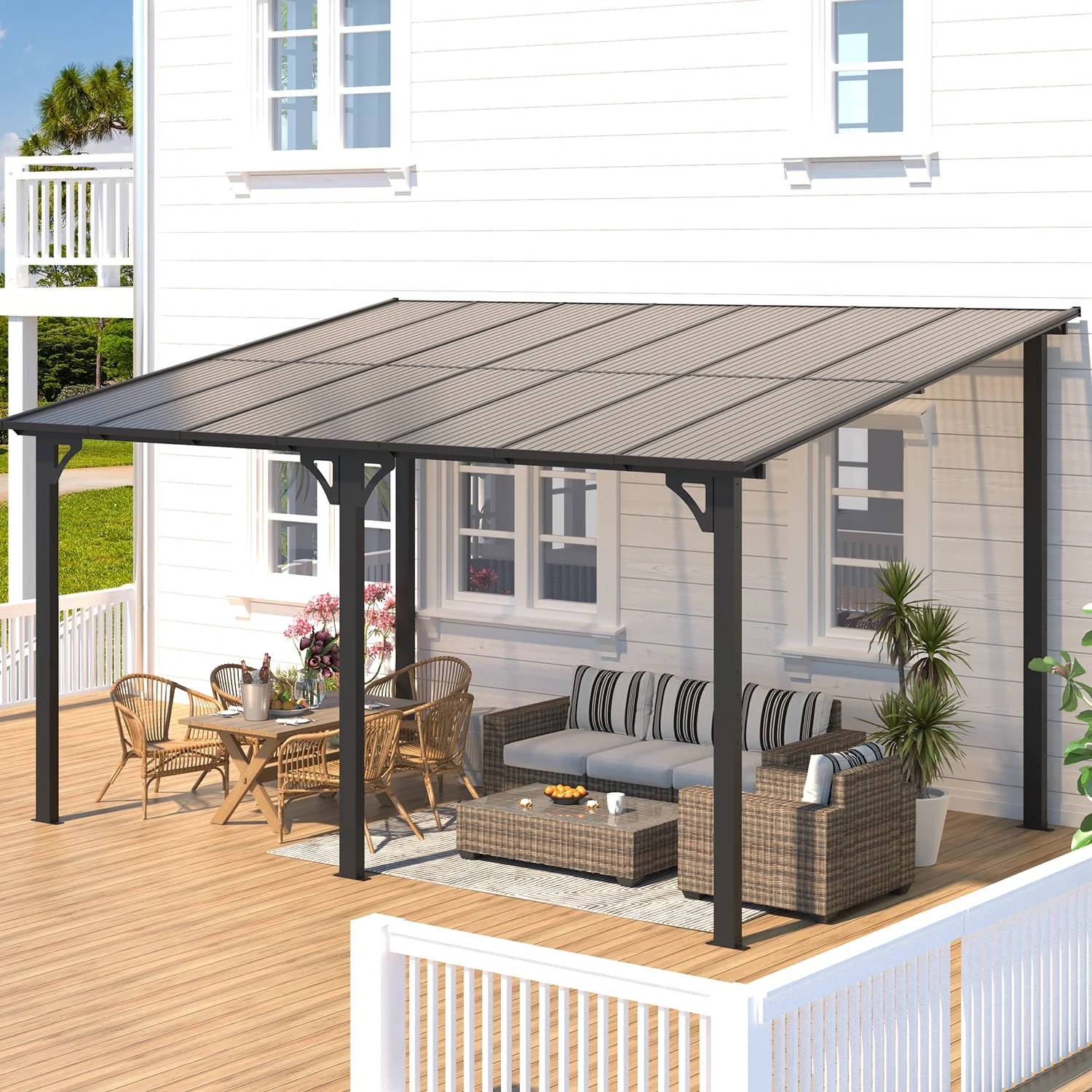 AECOJOY 10' x 14' Hardtop Gazebo Outdoor Aluminum Pergola for Garden, Patio, Backyard-Gray