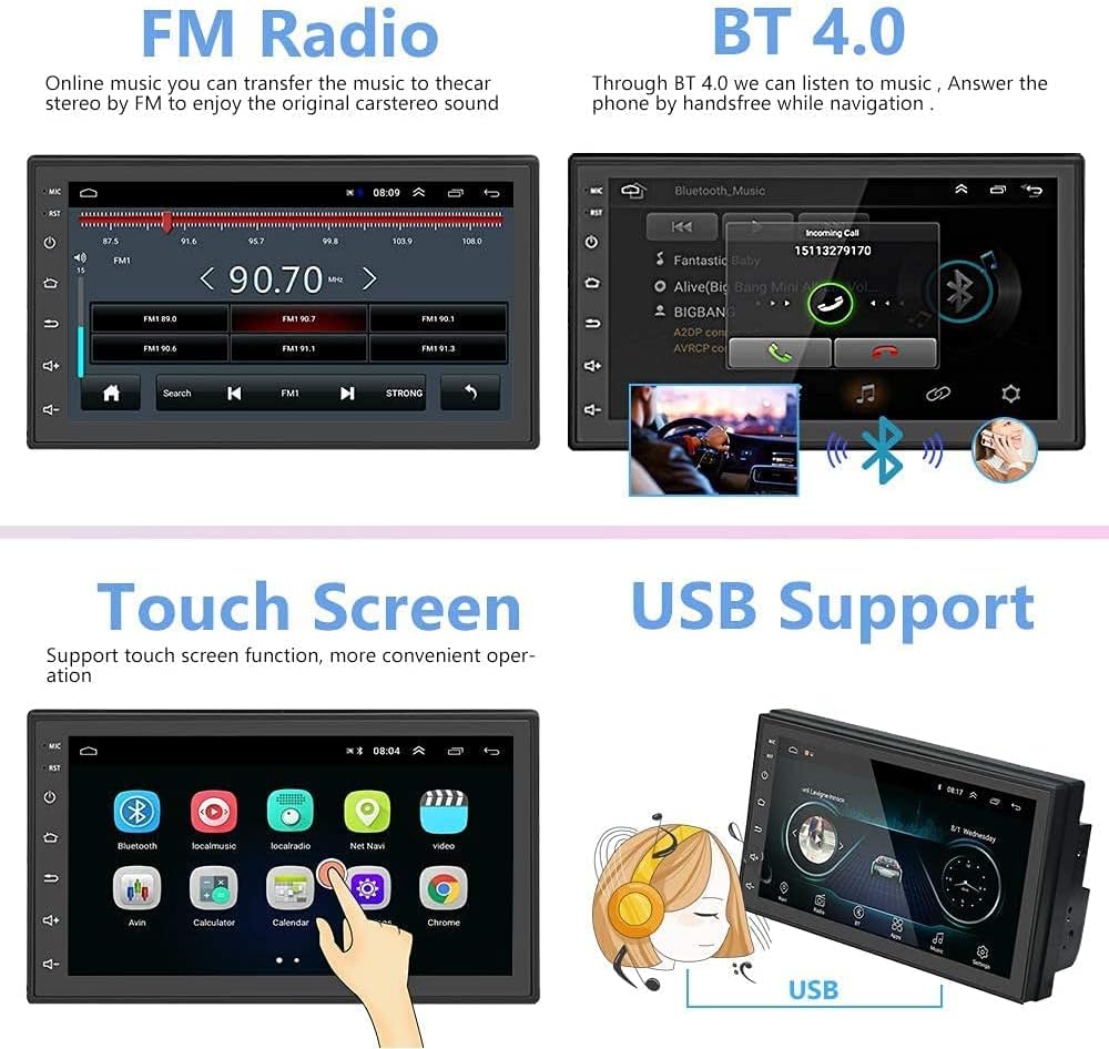 Double Din Android Car Radio with Navigation System Touch Screen Car Stereo Bluetooth Multimedia Player WiFi FM Radio with Backup Camera