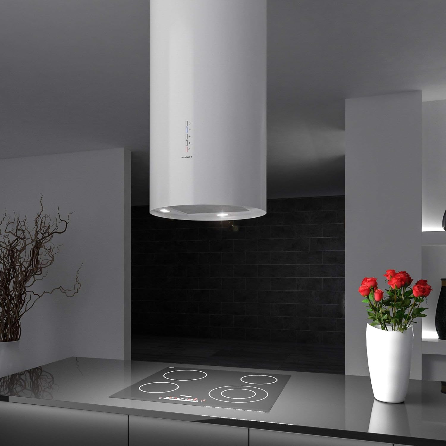 Futuro Futuro Island-Mount Range Hood 14" 940-CFM | Jupiter White | Stainless Steel Vent Hood | Contemporary Sleek Exhaust Hood | LED