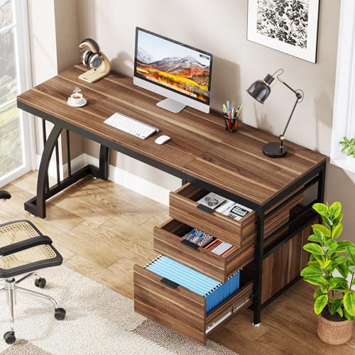 Tribesigns Computer Desk with 3 Drawers, 59-Inch PC Desk with Reversible Drawers
