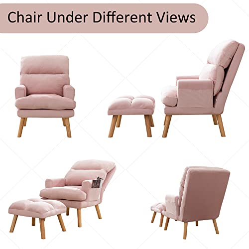 INZOY Accent Chairs with Ottoman, Velvet Fabric Armchair with Ottoman for Bedroom Living Room