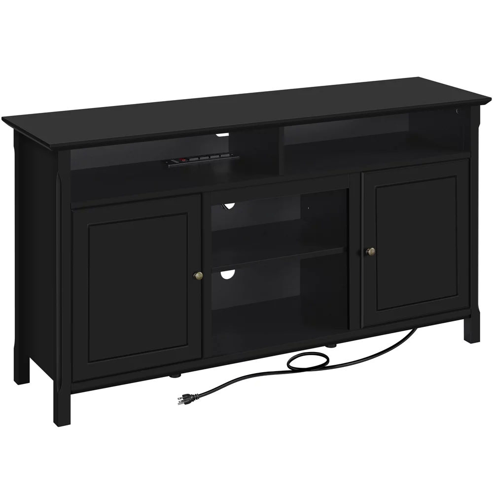 Easyfashion 58in Width Modern TV Stand TV Console with Power Outlet for TVs up to 65in, Black