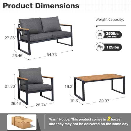Patio Furniture Set, 4 Pieces Outdoor Patio Furniture with Coffee Table Set