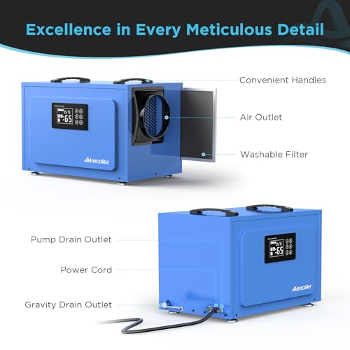 125 Pints Commercial Dehumidifier for Crawl Spaces & Basements with Drain Hose, Industrial Grade Water Damage Restoration for up to 6,000 sq ft