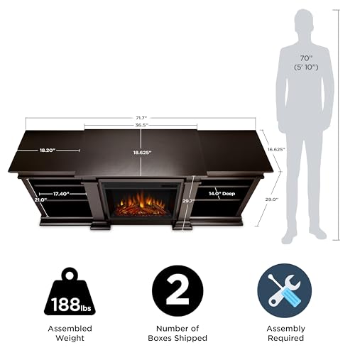 Real Flame Fresno 72" TV Stand with Electric Fireplace in Black, Entertainment Center with Electric Fireplace, Living Room TV Stand with Fireplace
