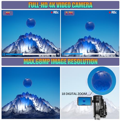 Upgrade 4K UHD Video Camera Camcorder with Mic