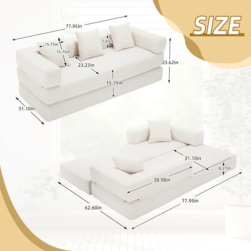 Convertible Sleeper Sofa Bed with Cylindrical Pillow, Corduroy Folding Mattress Couch with Fixed-Shape Frame