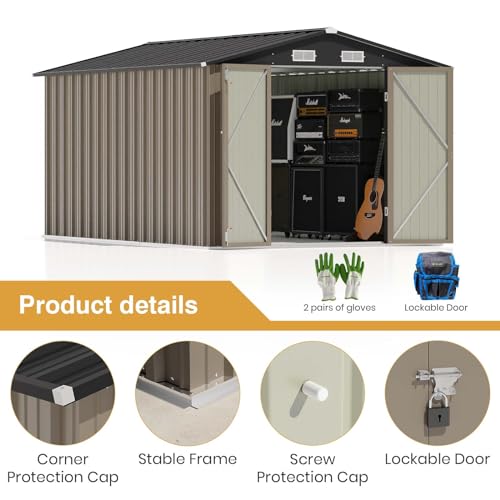 Patiowell 5x3 FT Outdoor Storage Shed, Tool Shed with Sloping Roof and Lockable Door, Metal Shed for Backyard Garden Patio Lawn, Brown