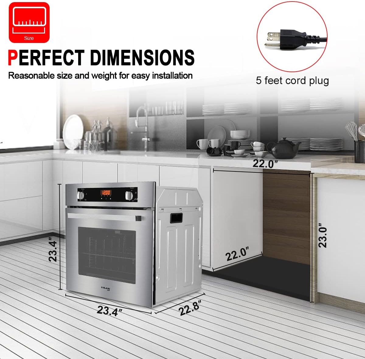Single Wall Oven, GASLAND Chef GS606DS 24 Built-in Natural Gas Oven, 6 Cooking Functions Convection Gas Wall Oven with Rotisserie