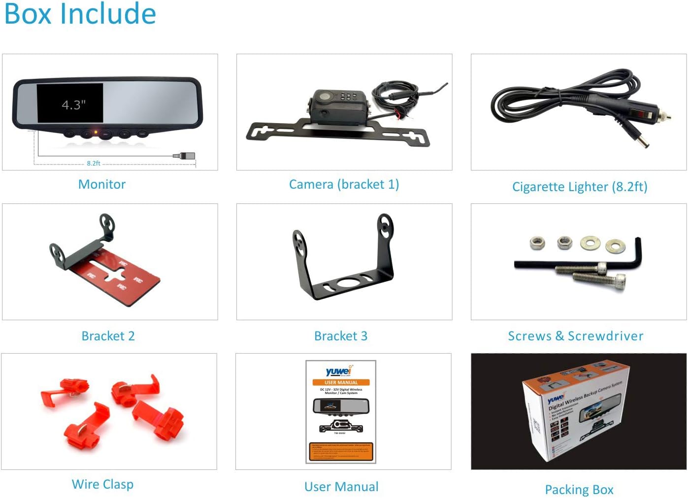Wireless Backup Camera System, IP69K Waterproof Wireless License Plate Rear View Camera, Night Vision and 4.3&rsquo;&rsquo