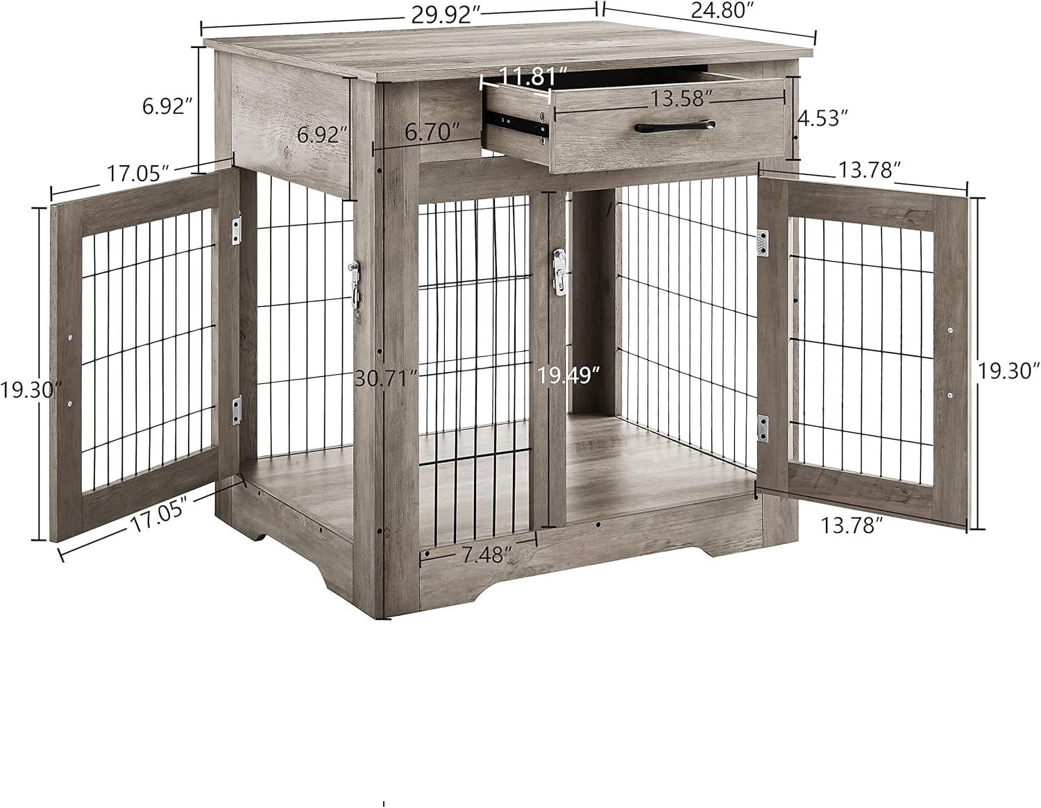 Furniture Style Dog Crate End Table with Drawer, Pet Kennels with Double Doors, Dog House Indoor Use, Dog Kennel for Small, End Table