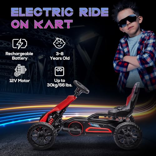 Aosom 12V Electric Go Kart for Kids, Outdoor Ride-On Toy with Forward Backward Drive & Adjustable Speed, Gift for Child 3-8 Years Old, White