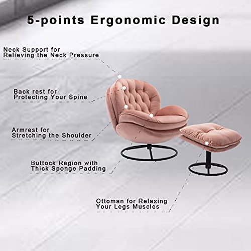 Baysitone Velvet Swivel Accent Chair with Ottoman Set, Modern Lounge Chair with Footrest, Comfy Armchair with 360 Degree Swiveling for Living Room