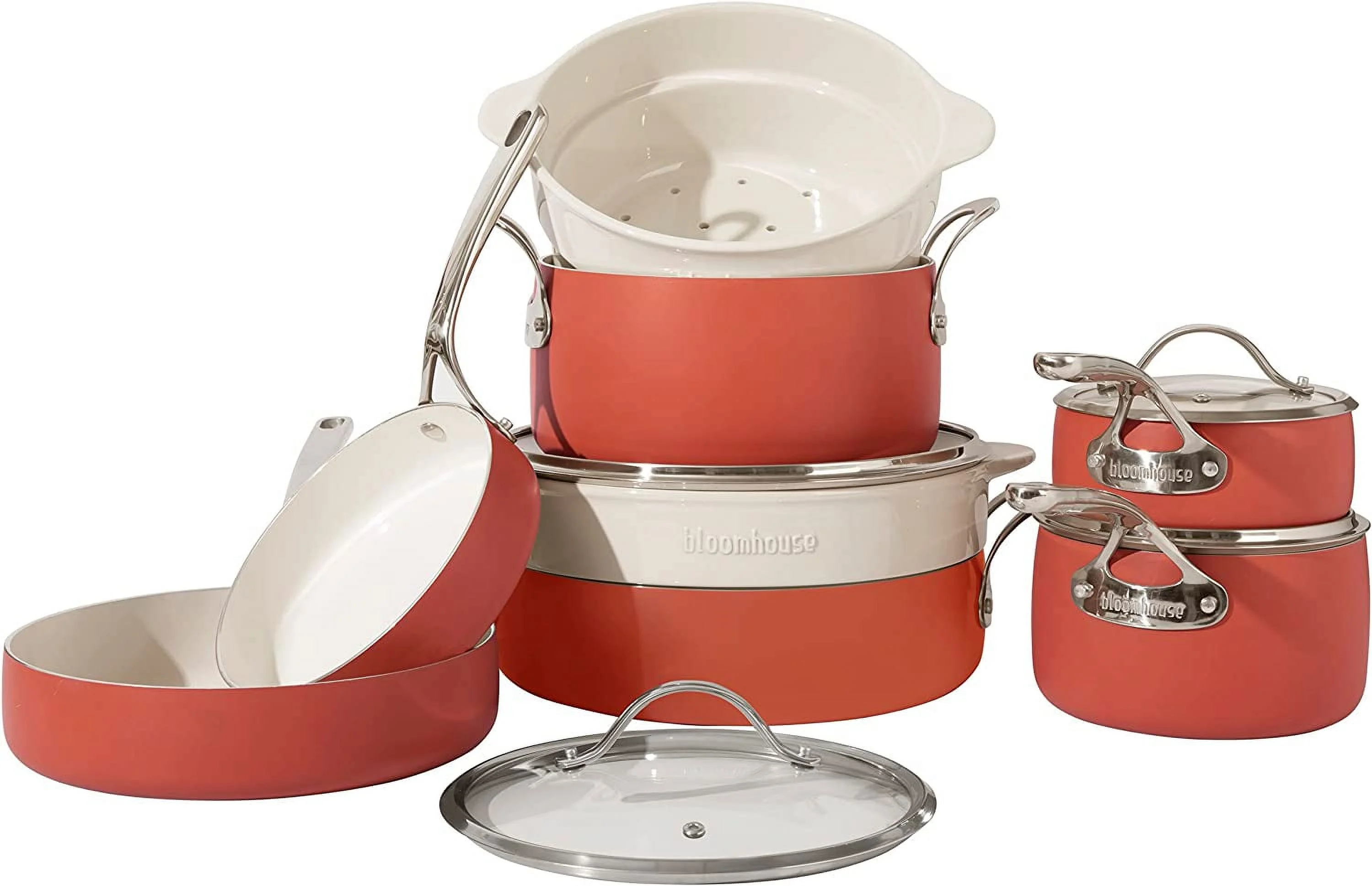 - Oprah's Favorite Things -12 Piece Aluminum Enamel Cookware Set w/ Non-stick Non-toxic Ceramic Interior  Ceramic Steamer Insert  &amp