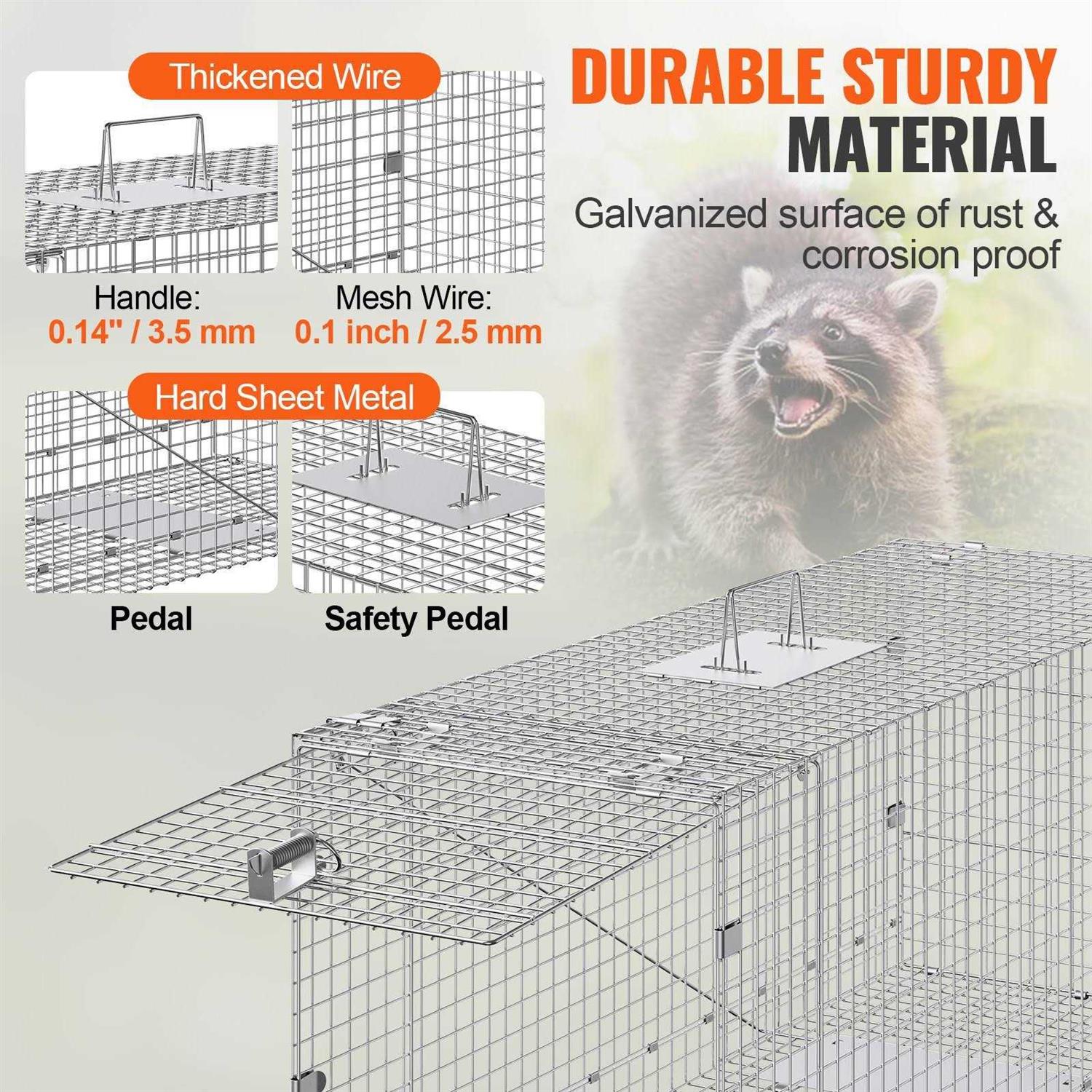 VEVOR Live Animal Cage Trap 42 x 16 x 18 Humane Cat Trap Galvanized Iron YBL42YC00000NH9IXV0 - Sports Supplies Online Store
