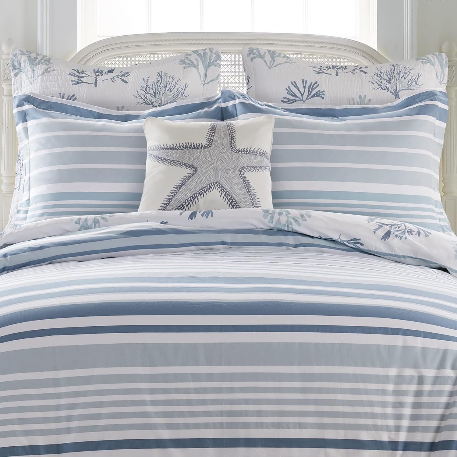 Levtex home - Truro - Euro Sham (26x26in.) - Tropical Coral in Shades of Blue - No Quilted