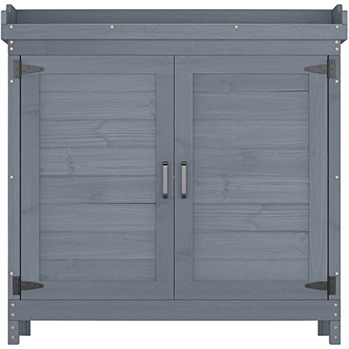 Outdoor Garden Patio Wooden Storage Cabinet Furniture Waterproof Tool Shed with Potting Benches Outdoor Work Station Table (Natural)