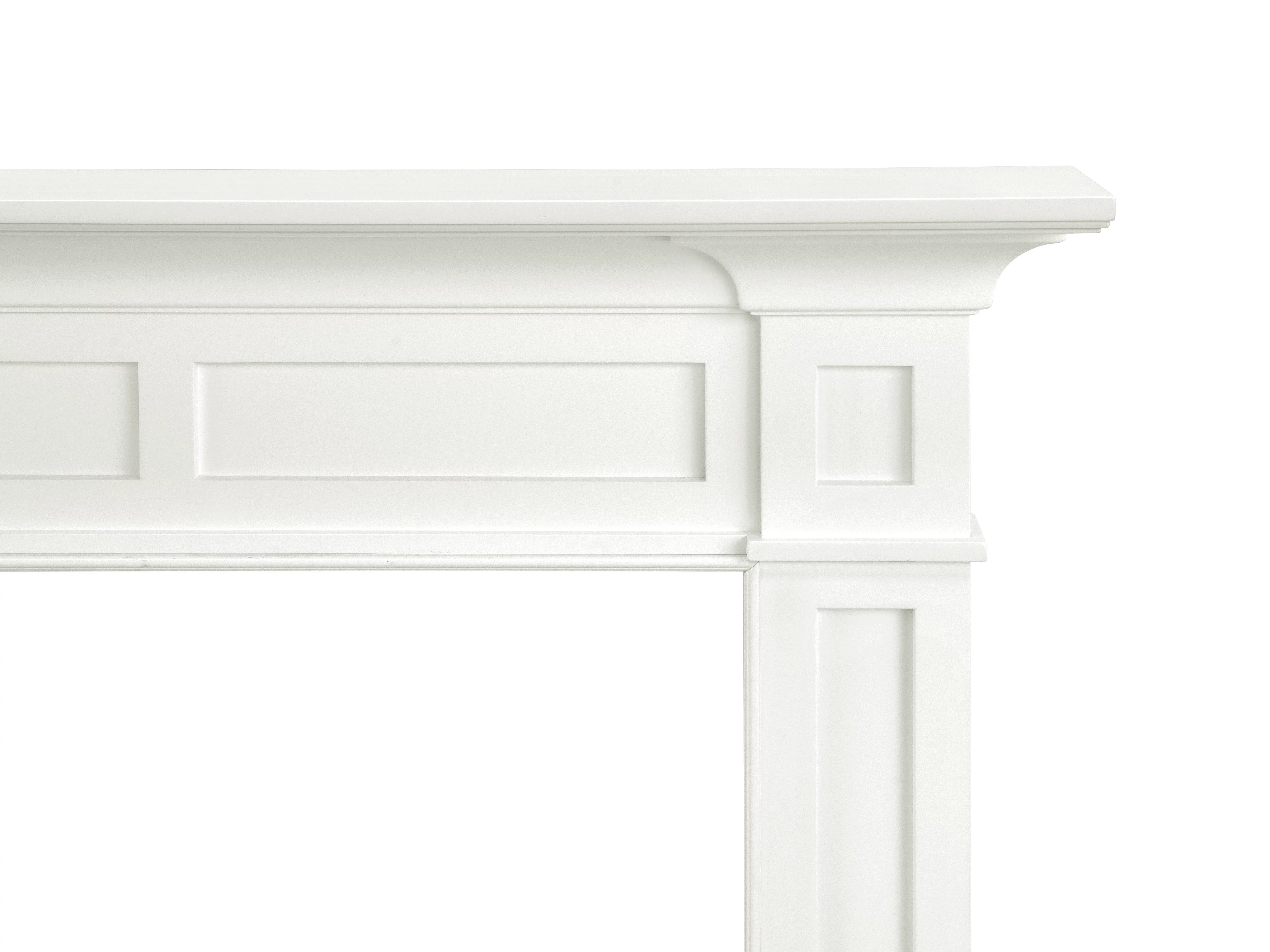 Pearl Mantels Jim Furniture For Your Fireplace, Premium White MDF Mantel Surround, Crisp White Paint, Interior Opening 48"W x 42"H