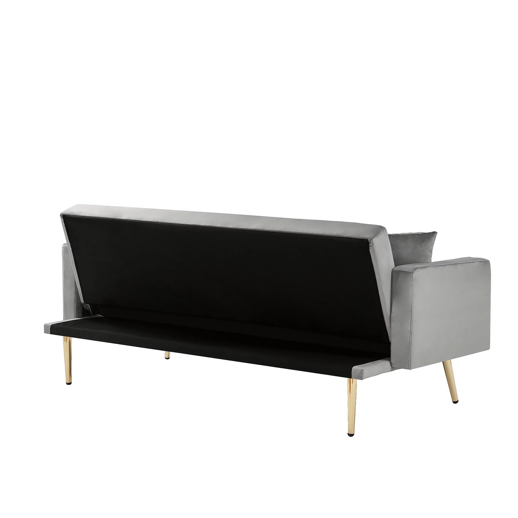 GREY Velvet Convertible Folding Futon Sofa Bed , Sleeper Sofa Couch for Compact Living Space.
