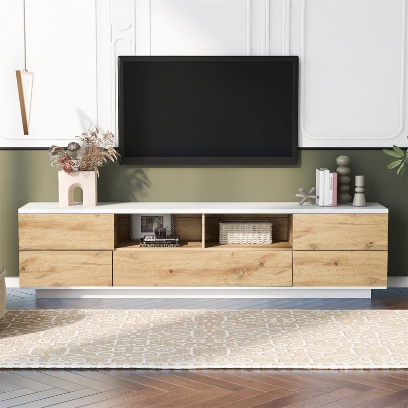 TV Stand up to 80", TV Stands for Living Room Entertainment Center with 8 Cabinet and Door Rebound Device, Modern TV Stand with Storage in MDF