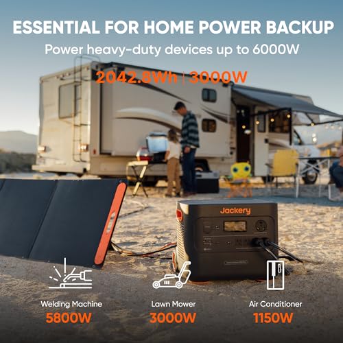 Jackery Solar Generator 2000 Plus 200W, 2042Wh LiFePO4 Battery 3000W Output, Portable Power Station with 1X200W Solar Panel, Fast Charging in 2H
