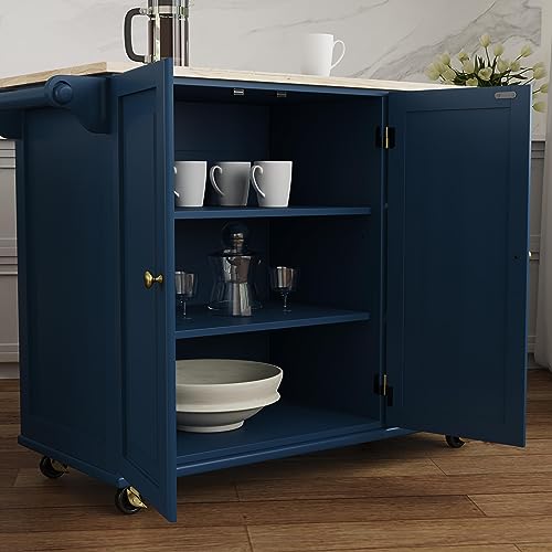 Homestyles Dolly Madison Off-White Mobile Kitchen Island Cart with Wood Drop Leaf Breakfast Bar