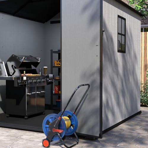 4.4x6 FT Resin Outdoor Storage Shed, 230 Cuft Garden Tool Sheds & Outdoor Storage Plastic Shed with Floor