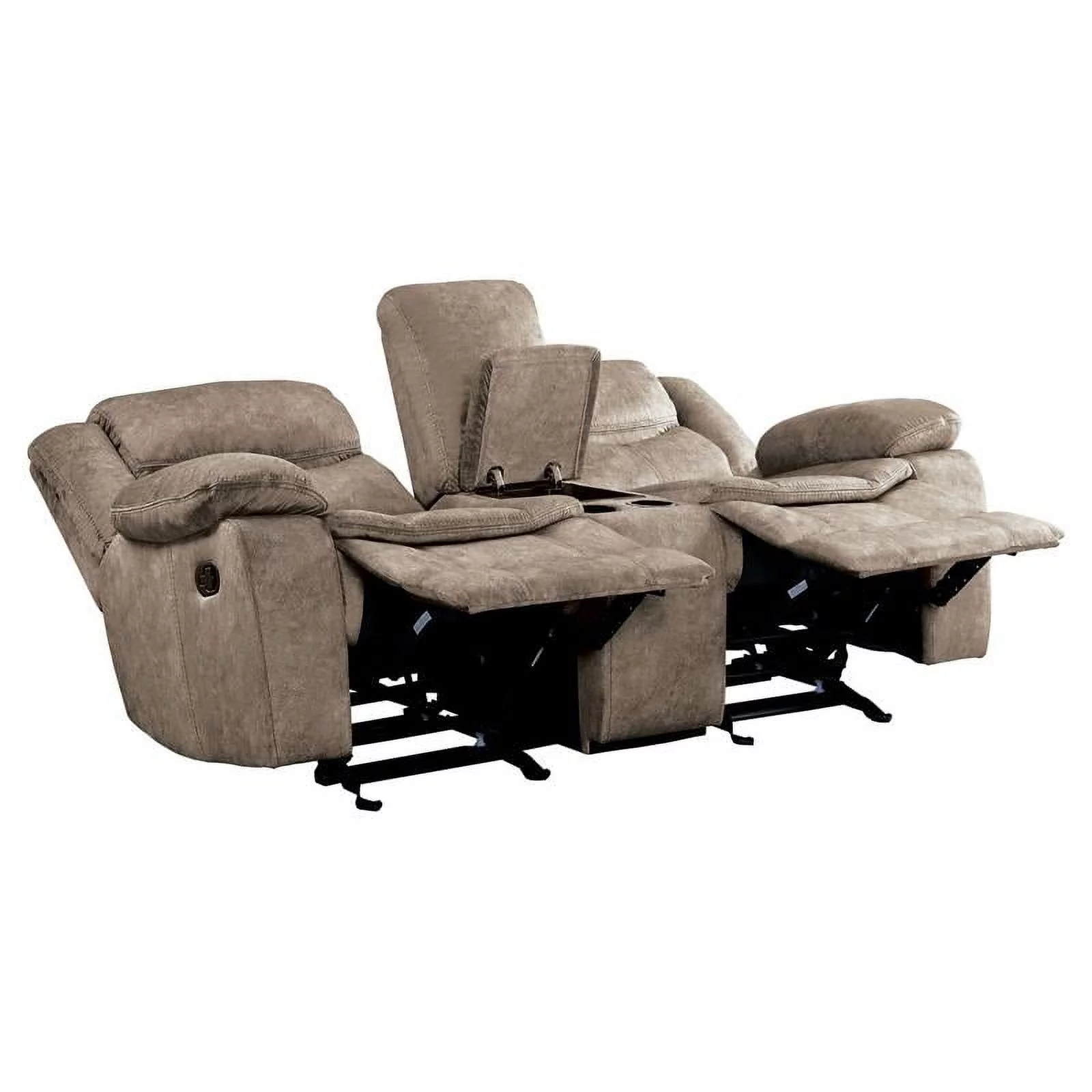 Lexicon Bastrop Fabric Double Glider Reclining Loveseat with Console in Brown