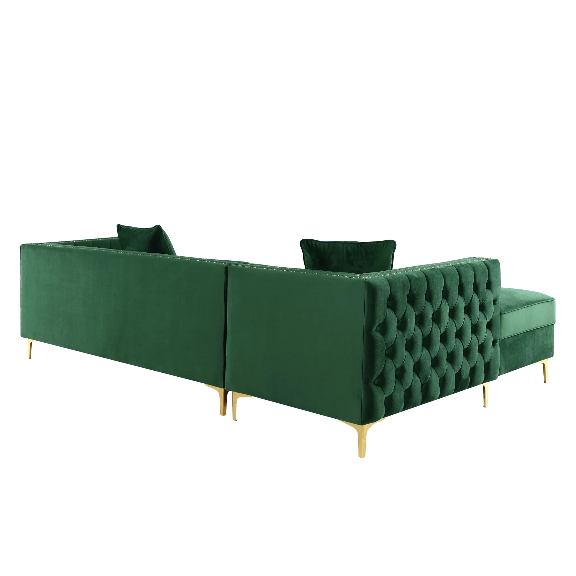 Inspired Home Dante Velvet Chaise Sectional Sofa Hunter Green Left Facing