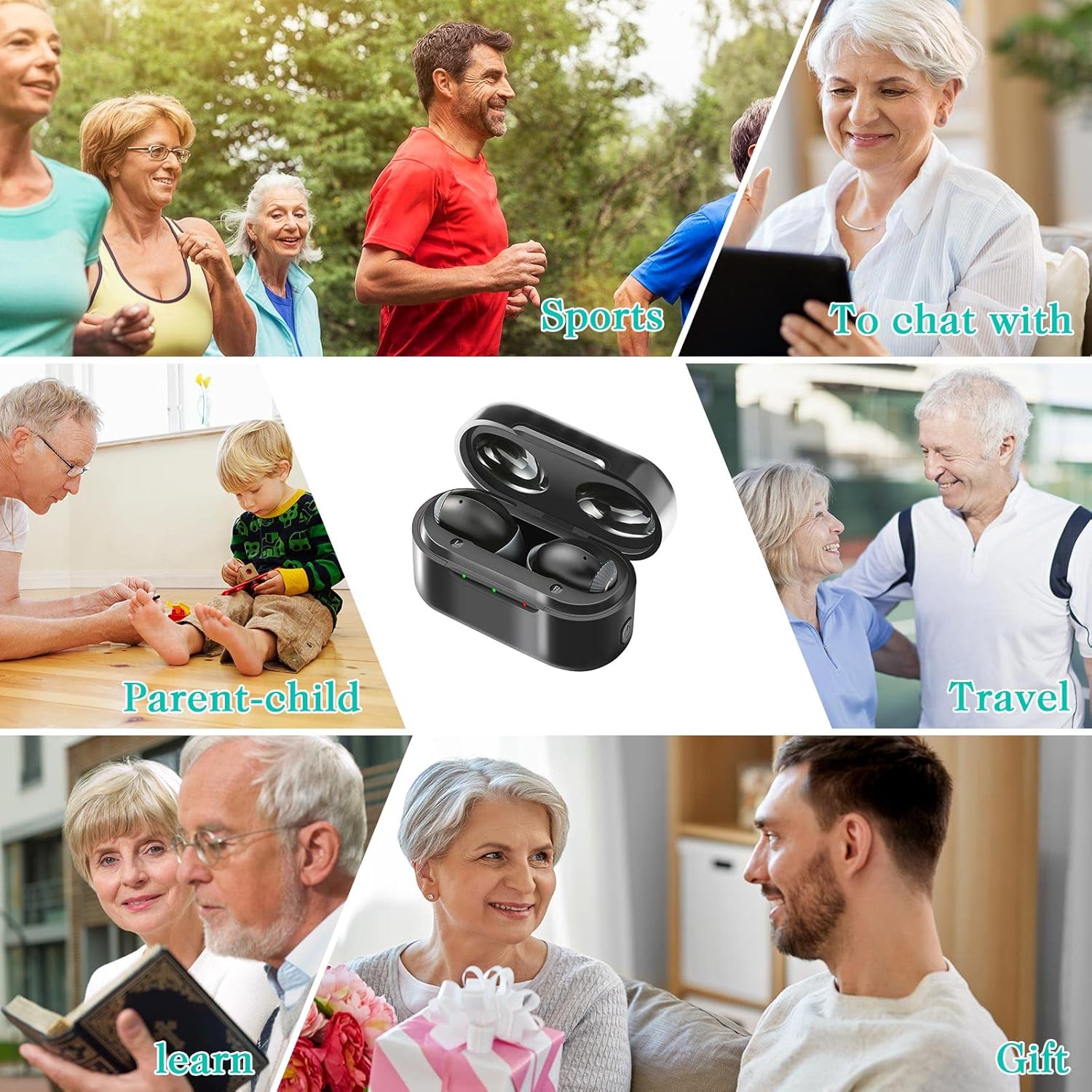 A Pair of Rechargeable Invisible Hearing Amplifier Device In-Ear Sound Amplifier Enhancer Mini Invisible Personal Sound Amplify Product in Ear Canal