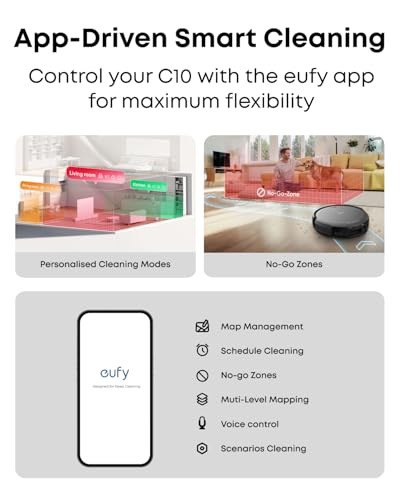 eufy Robot Vacuum C10 with Self Emptying, 8 Weeks Hands Free, Advanced Smart Mapping with LiDAR Navigation, 2.85-Inch Slim Design, Powerful Suction