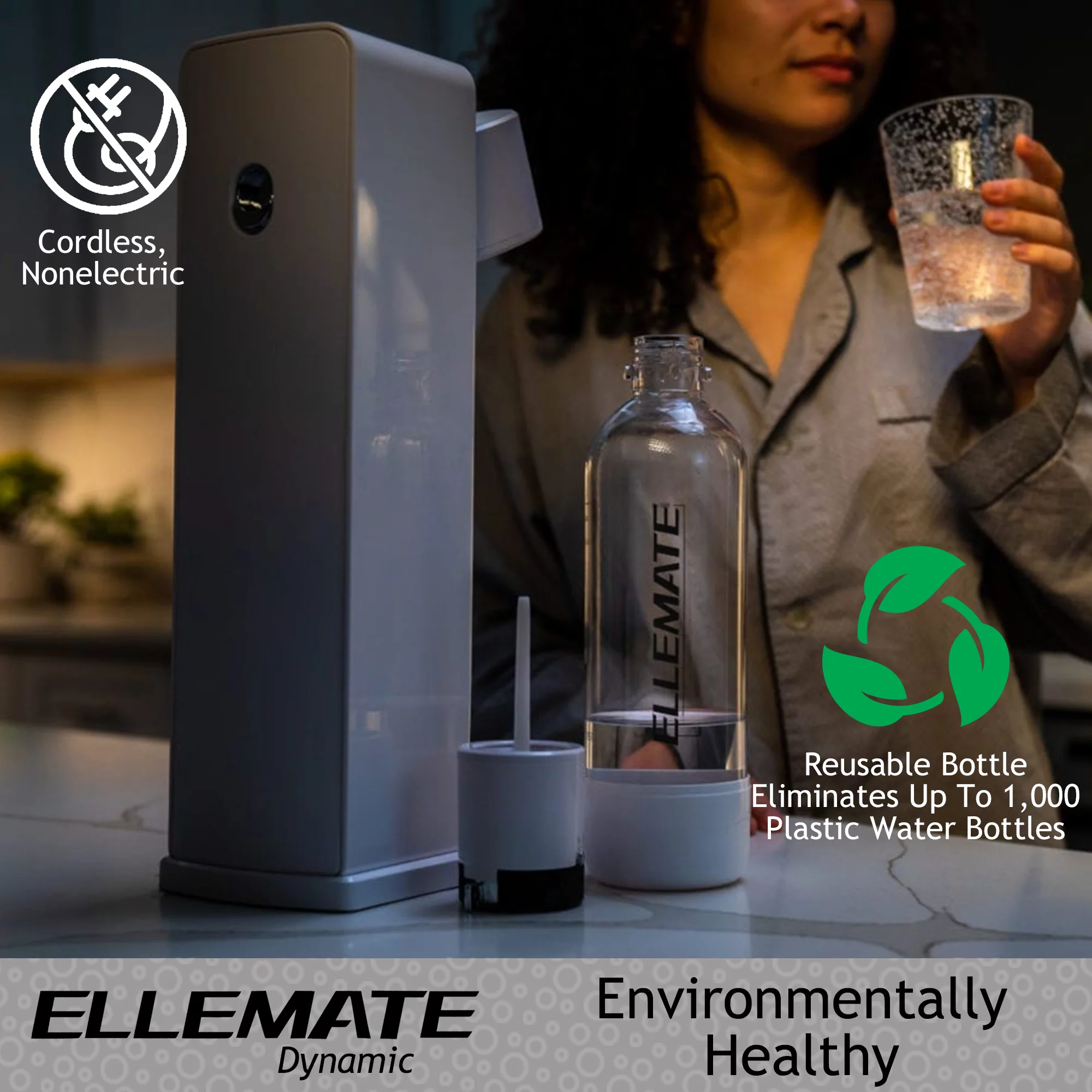 Ellemate Dynamic Carbonated Drink Maker with 2 CO2 Cartridges; Fizz Soda, Water, Wine, Juice and More; Adjustable Carbonation