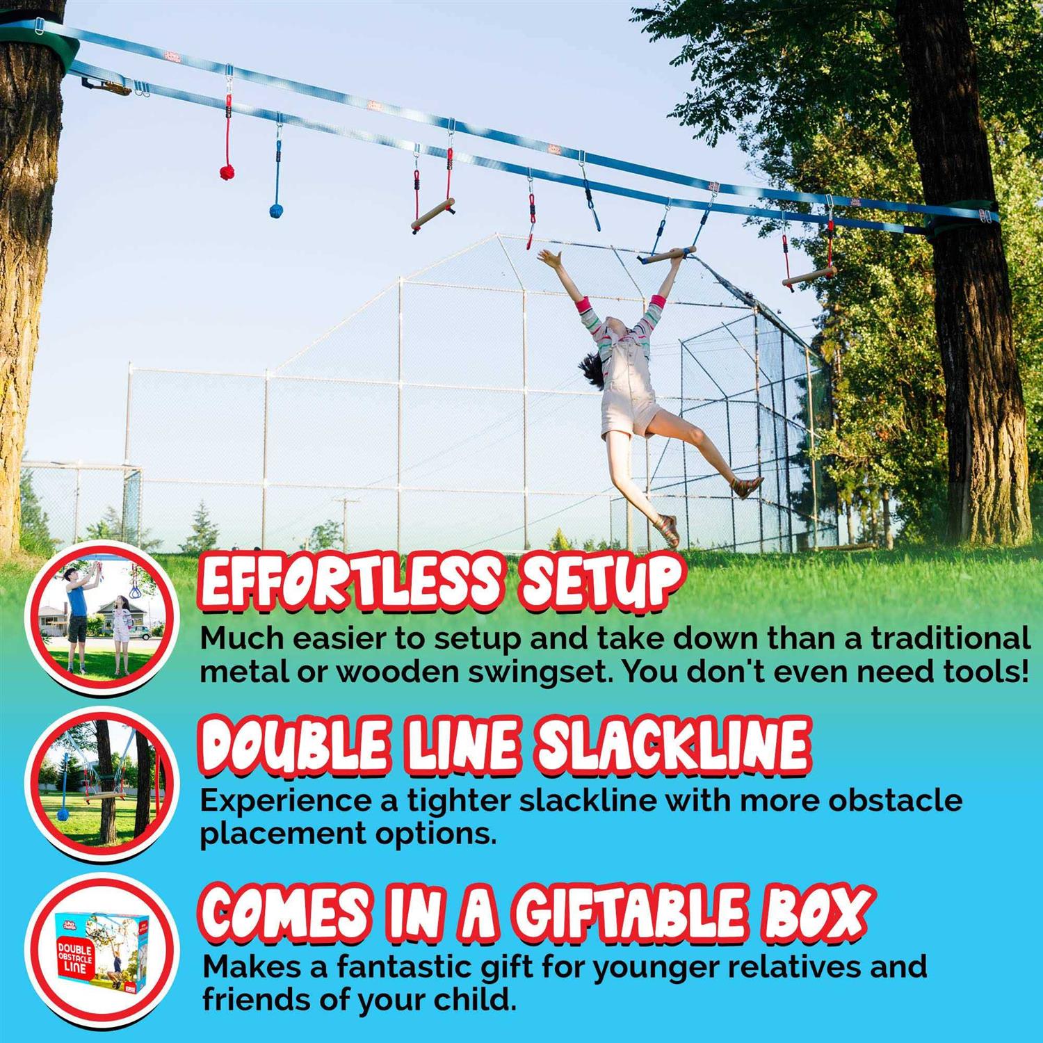 Double Ninja Slackline Obstacle Course for Kids 80 Foot Line - Sports Supplies Online Store