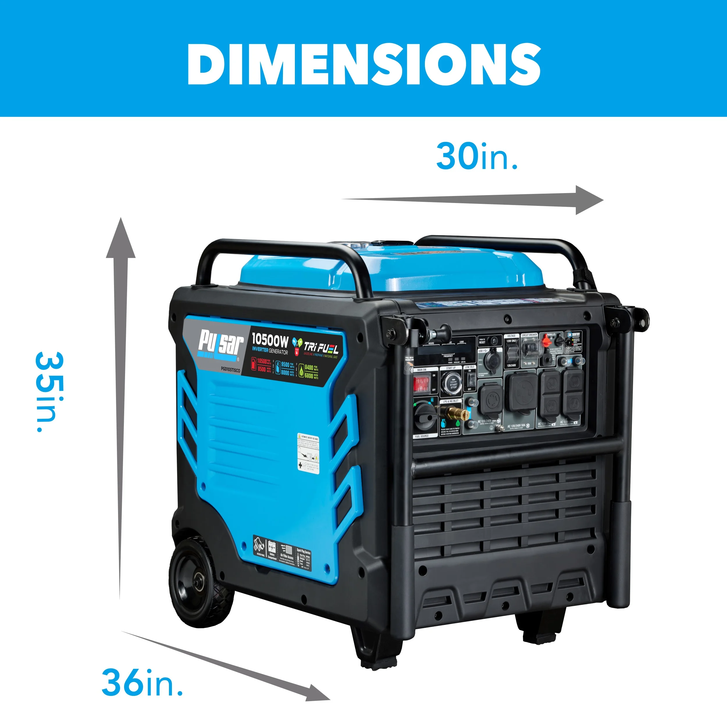 Pulsar 10,500-Watt Tri-Fuel Portable Inverter Generator with CO Sentry