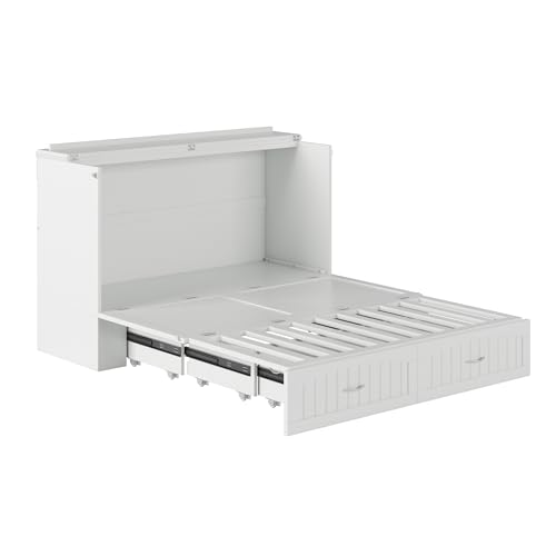 AFI Southampton Queen Murphy Bed Chest with Mattress, Storage, and Built-in Charger in Grey